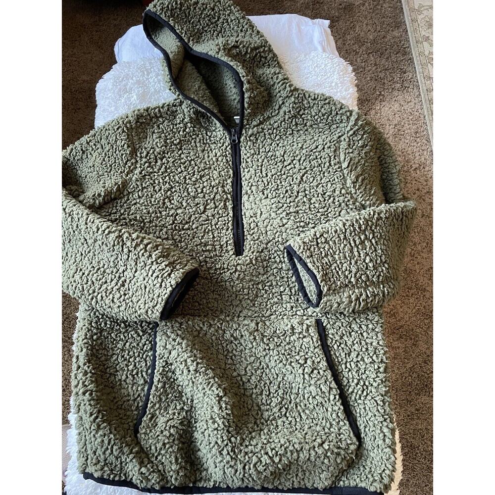 True Craft Kids Sz. L Olive Green Hooded Plush 1/4 Zip. Soft, Warm